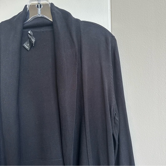 WHBM Silk Blend Open Waterfall Front Cardigan Sweater Ribbed Knit Solid Black - Picture 2 of 7